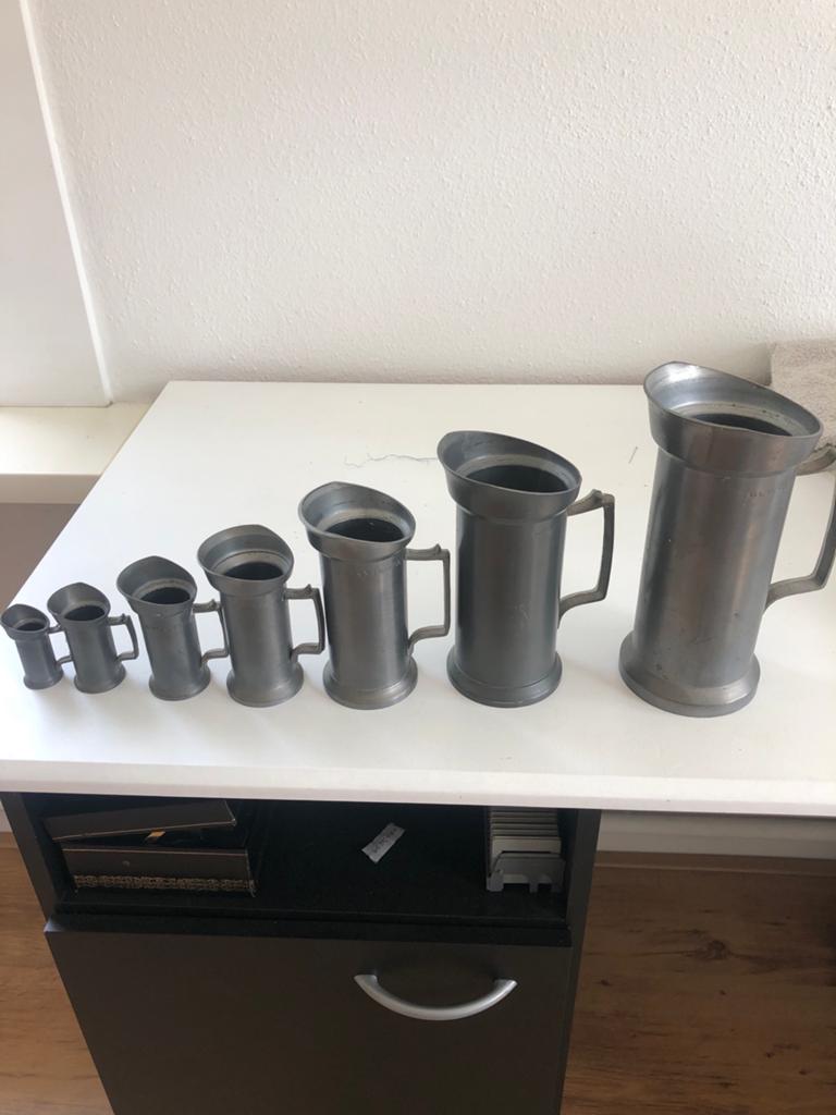 Antieke tinnen maatbekers set - 6 stuks, Ophalen of Verzenden