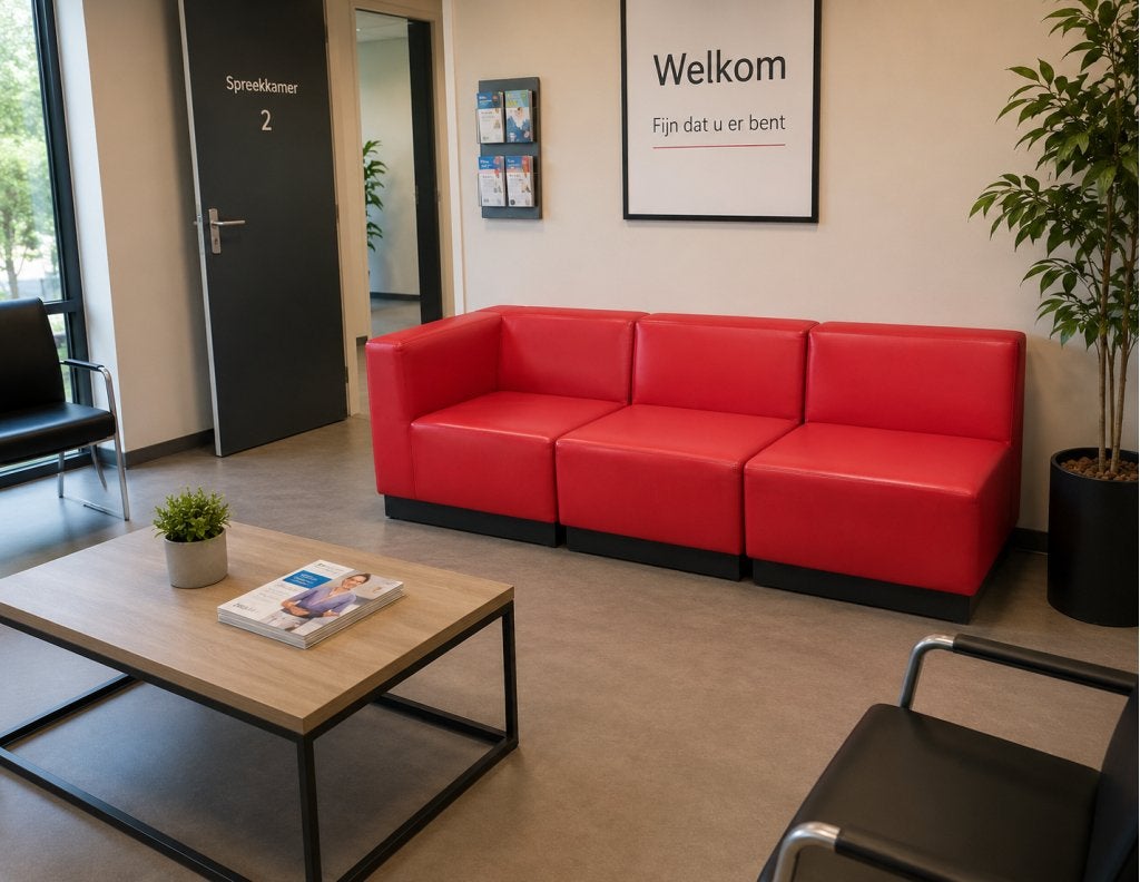 3-delige lounge bank / wachtkamer bank - rode skai - divers, Huis en Inrichting, Banken | Bankstellen, Gebruikt