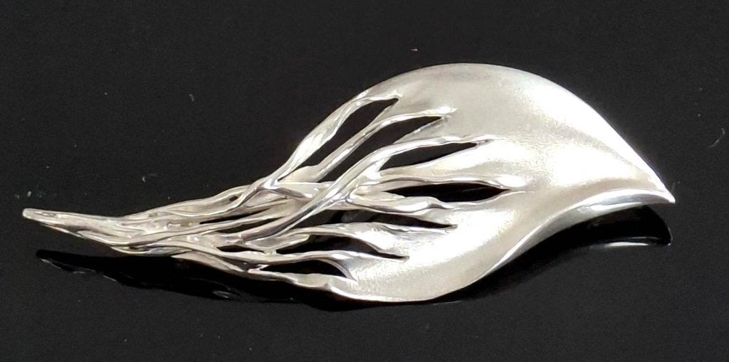 Schitterende Sterling Zilver Futuristische Blad Broche, 4 tot 7 cm, Ophalen of Verzenden, Zo goed als nieuw, Zilver