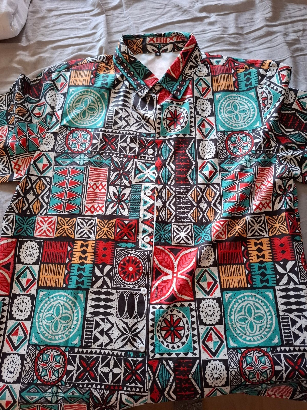 Heren overhemd met opvallende print, Onbekend, Meerkleurig, Gedragen, Halswijdte 39/40 (M)