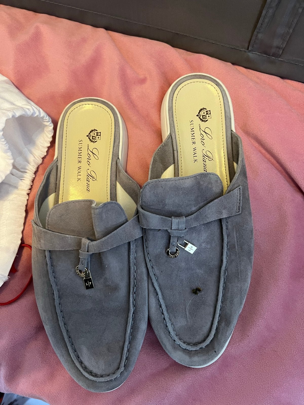 Loro Piana Summer Walk Muiltjes - Grijs Suède, Ophalen, Gedragen, Grijs, Sandalen of Muiltjes