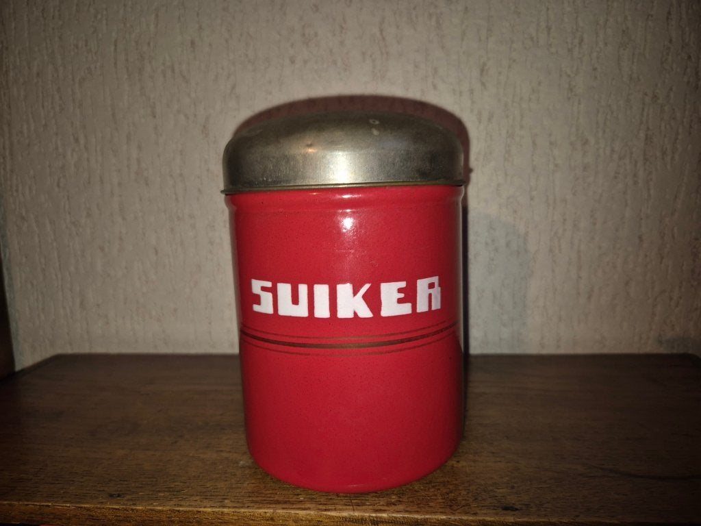 Emaille suiker bus rood, Ophalen of Verzenden
