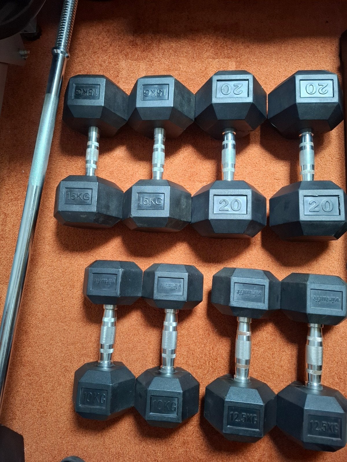 Hexagon dumbbells van Virtufit 10, 12.5, 15 en 20kg, Ophalen, Zo goed als nieuw, Dumbbell