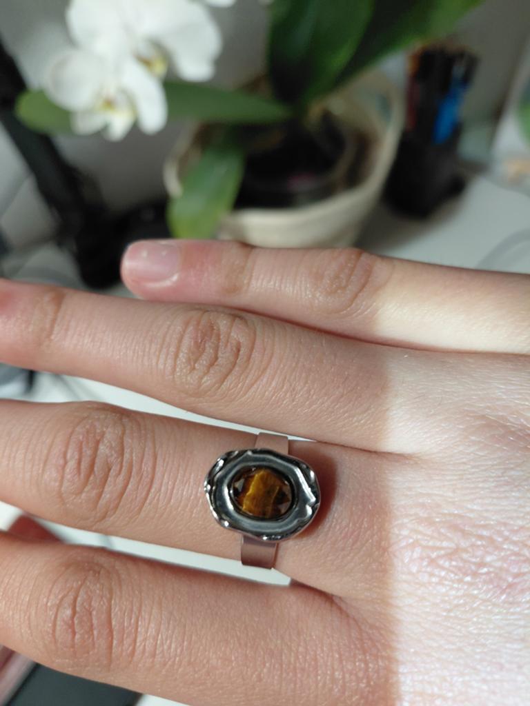 Hoogwaardige, vintage Zilver Ring met Tijgeroog Steen, Met edelsteen, Ophalen of Verzenden, Zo goed als nieuw, 17 tot 18