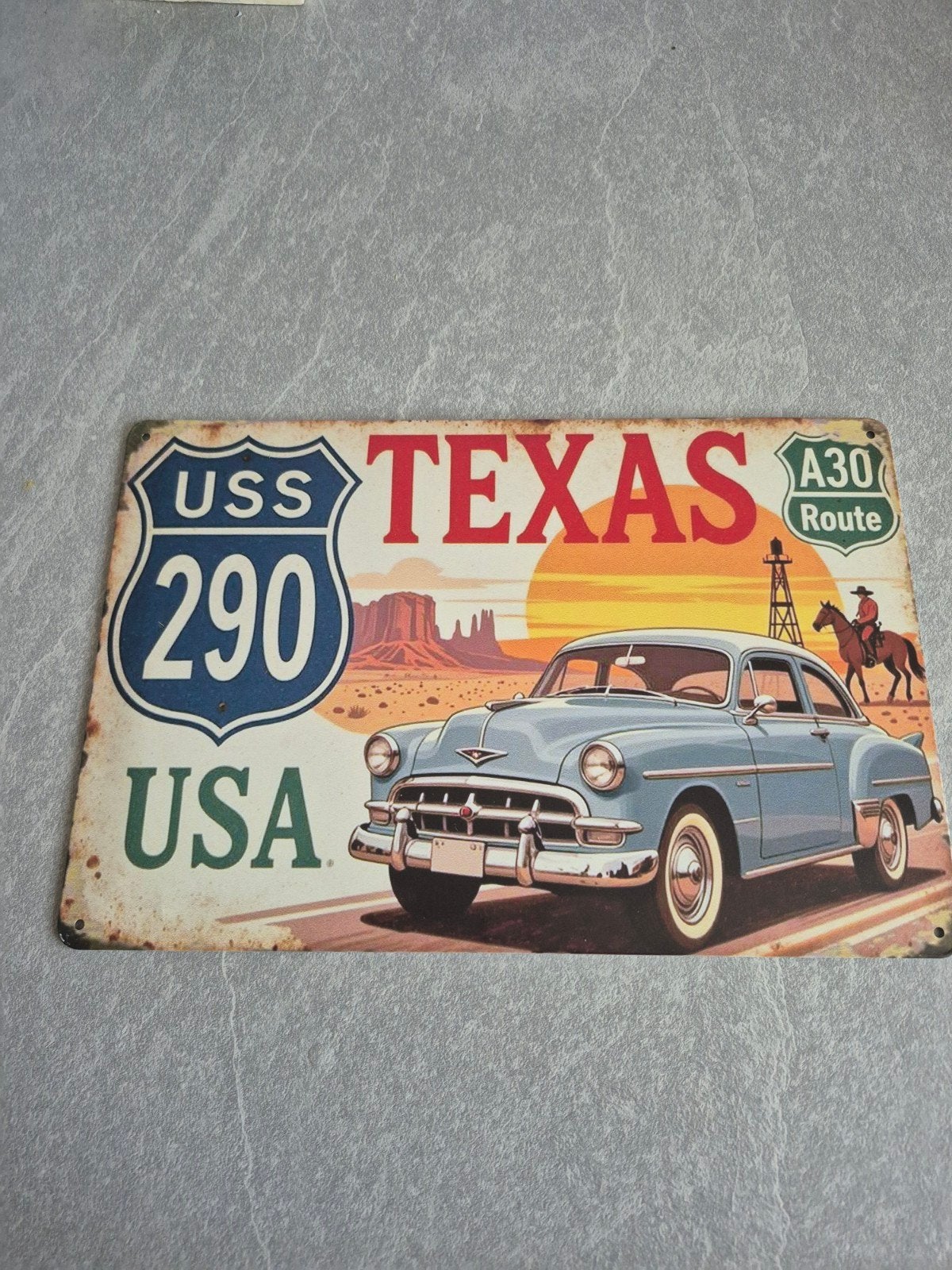 Vintage Texas Route 290 USA Reclamebord, Ophalen of Verzenden, Nieuw, Reclamebord