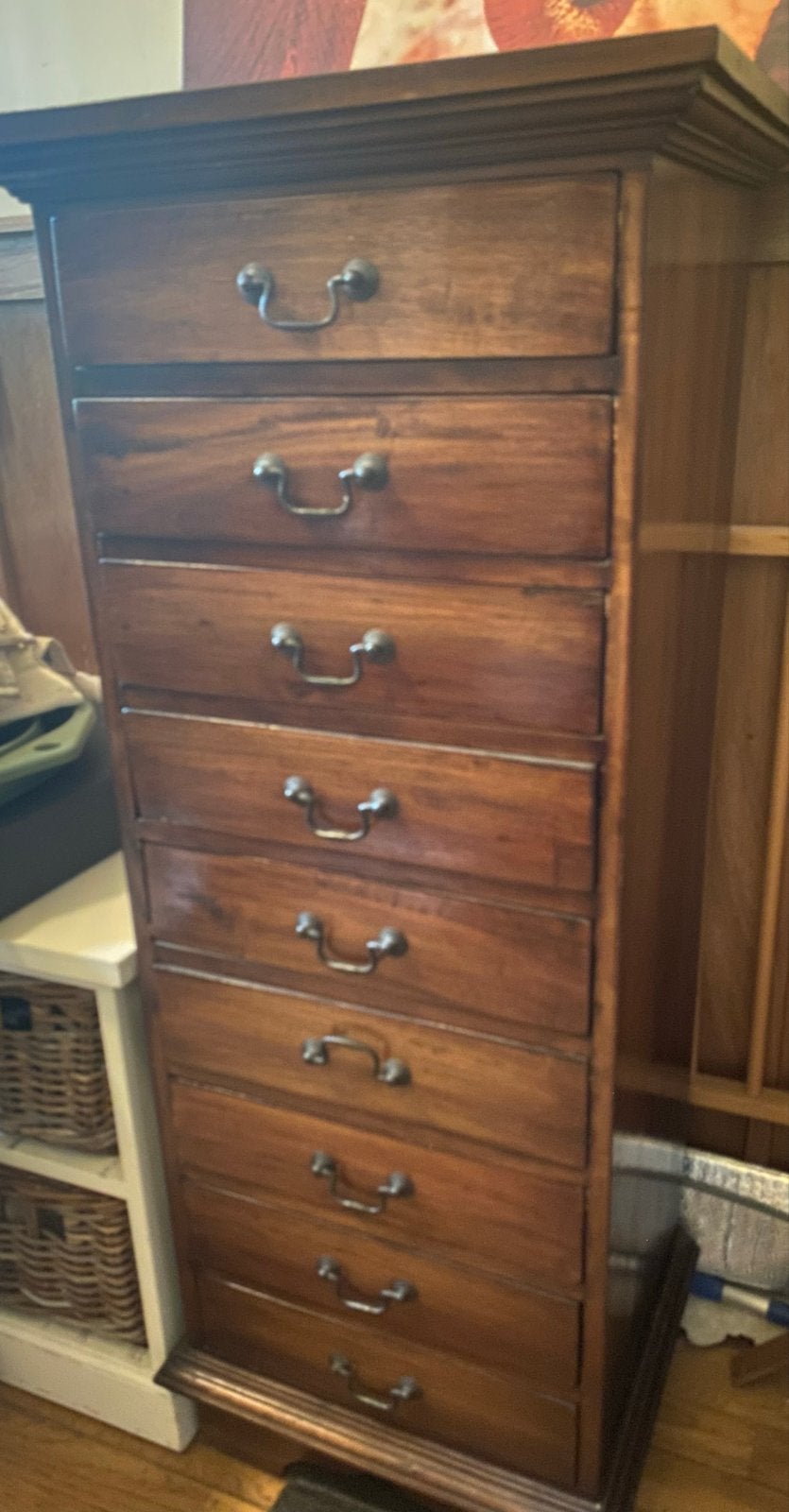 Hoge ladekast met 9 laden, teak  hout, Ophalen, Gebruikt, 5 laden of meer, 100 tot 150 cm
