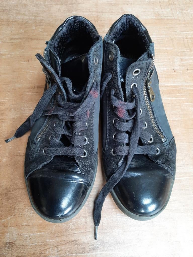 Zwarte sneakers met rits en veters - Maat 38, Zwart, Ophalen of Verzenden, Sneakers of Gympen, Gedragen