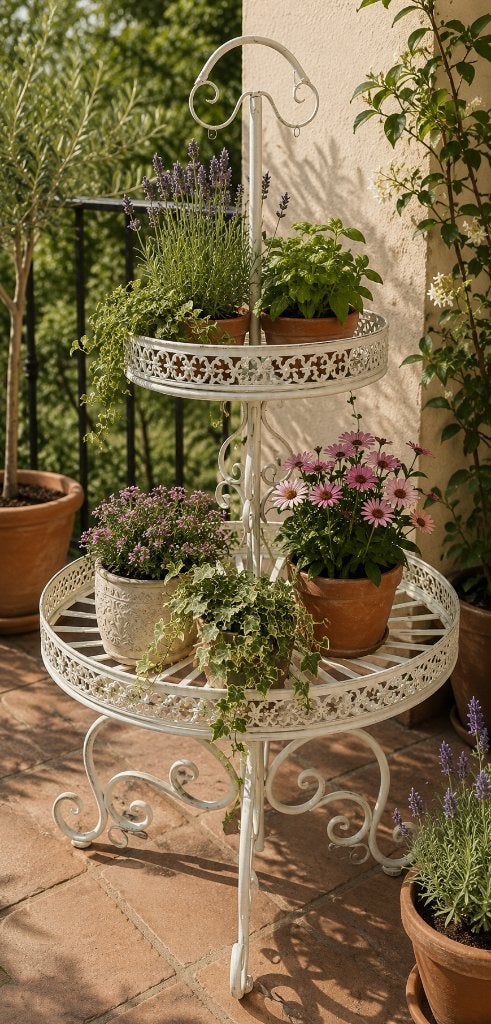 ETAGÈRE / PLANTENREK / WHITE / ROND, Nieuw, Metaal, Info@huisentuindecoratiemarie.nl, Huis en tuin decoratie marie