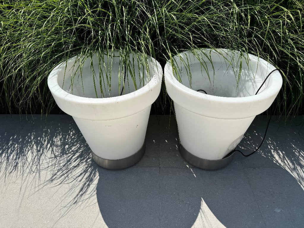 LED bloempot WIT Cache Easy, Ophalen, Kunststof, 40 cm of meer, Rond