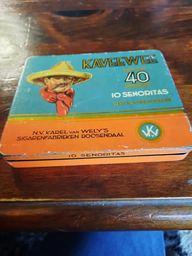 Vintage Kaveewee 40 Sigarenblik - Karel van Wely's, Verzamelen, Ophalen of Verzenden, Gebruikt, Overige, Overige merken