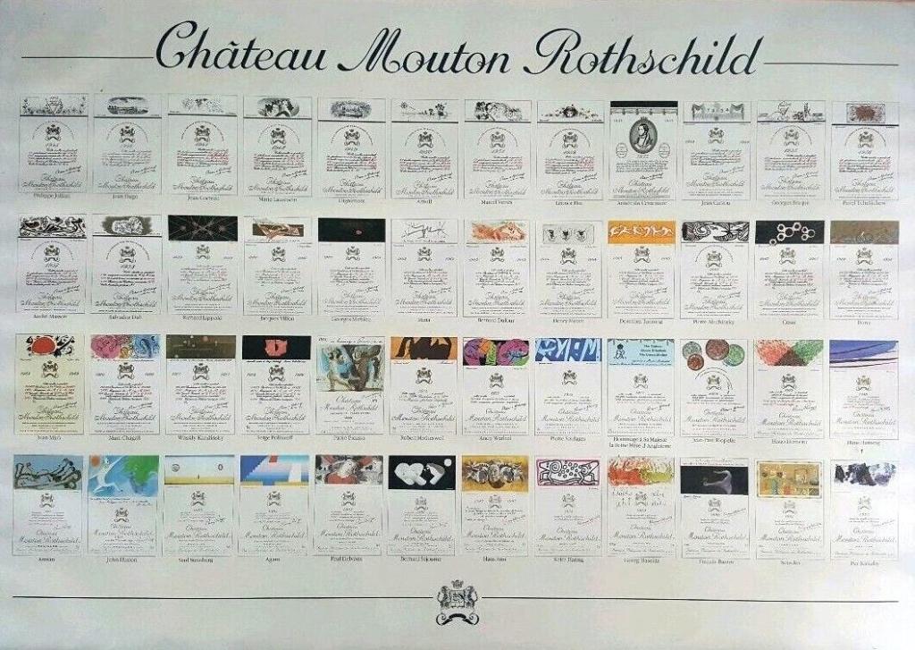 Mouton Rothschild etikettenposter 1945 - 1992, Ophalen of Verzenden, Zo goed als nieuw, Frankrijk, Overige typen