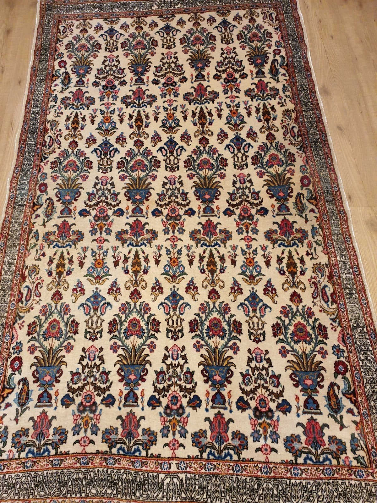 Vintage handgeknoopt perzisch tapijt ghom 230x130, Info@SlatsAntiek.nl, Tweedehands, 100 tot 150 cm, Perzisch
