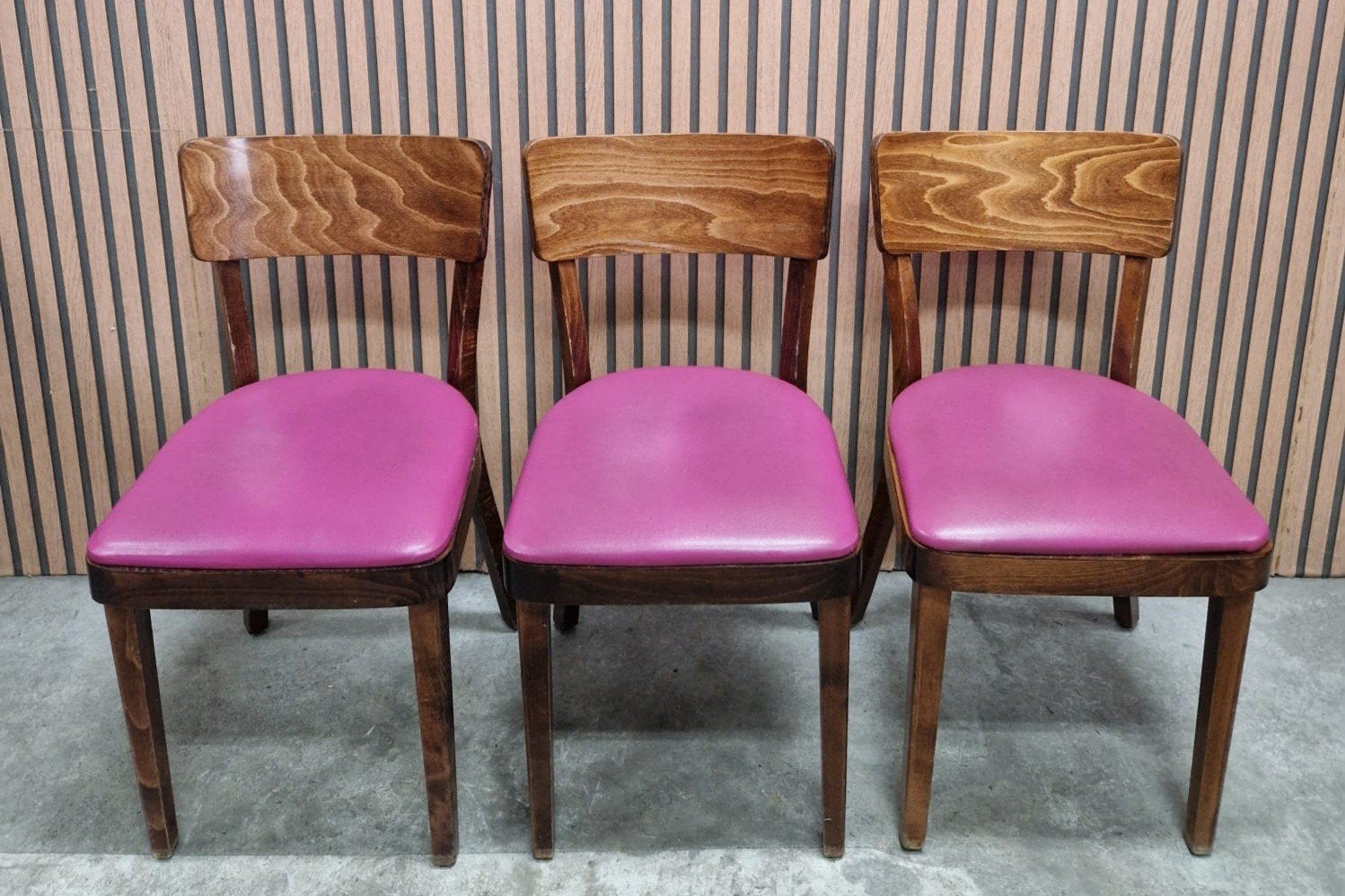 17 Satelliet cafestoelen hout leer roze cafe bistro stoelen, Ophalen of Verzenden