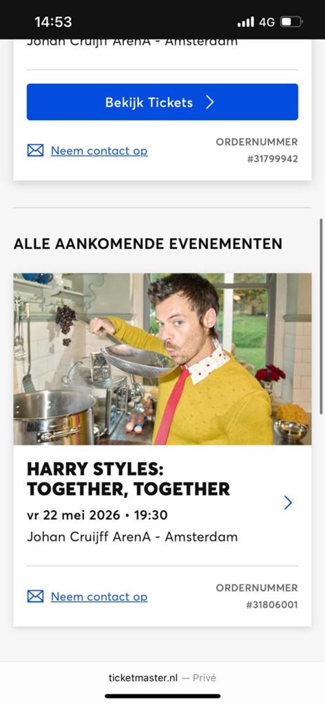4 staanplaatsen Harry Styles 22 mei, Drie personen of meer, Mei