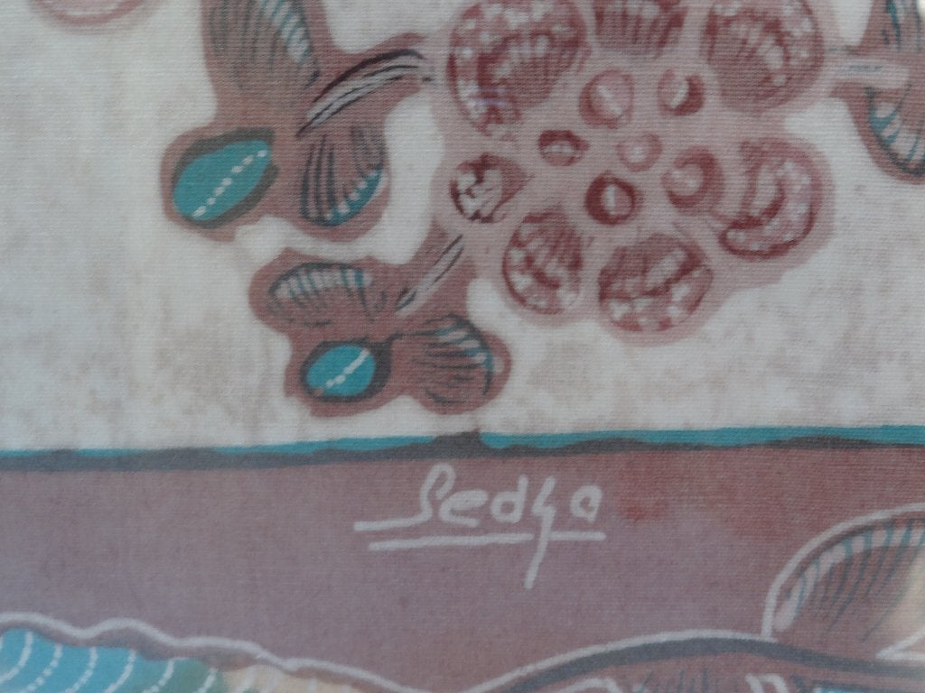 Batik doek vogels in boom, sign. Sedgo, in lijst, Indonesie, Antiek en Kunst, Kunst | Niet-Westerse kunst, Wanddecoratie, Textiel