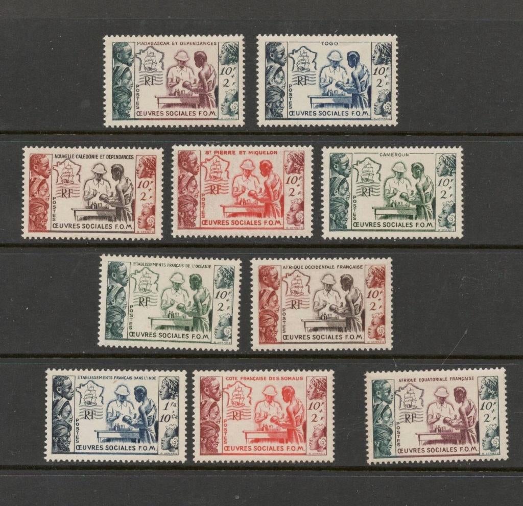 1950 serie-FRANSE KOLONIËN Oeuvres-Sociales, Ophalen of Verzenden, Overige landen, Postfris