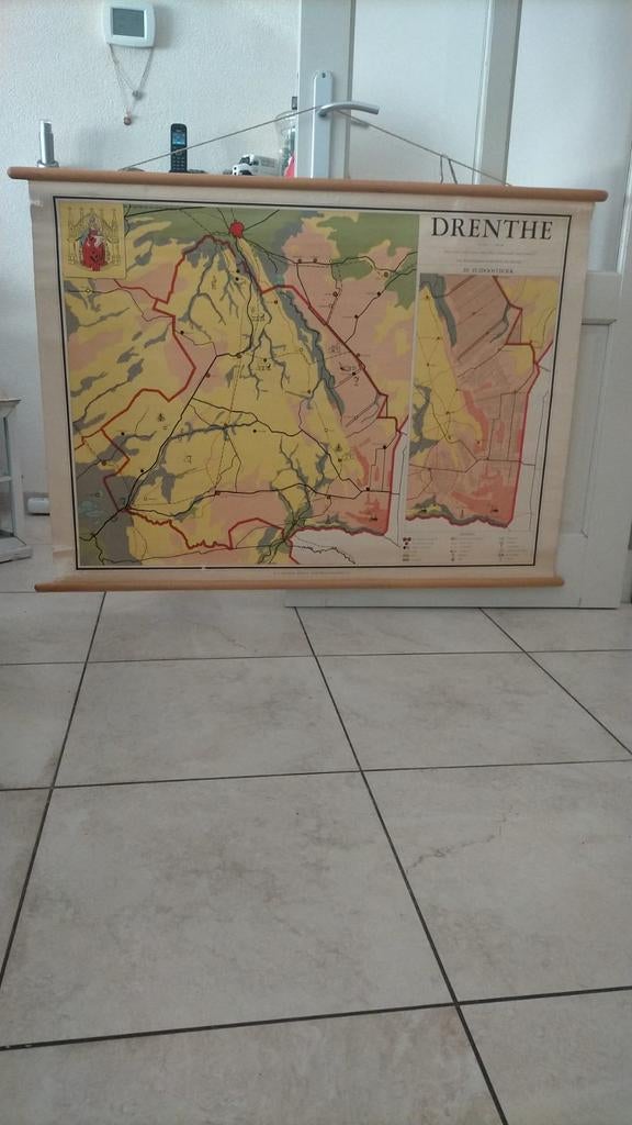 Vintage Schoolkaart Drenthe - De Zuidoosthoek, Antiek en Kunst, Antiek | Schoolplaten, Ophalen, Aardrijkskunde
