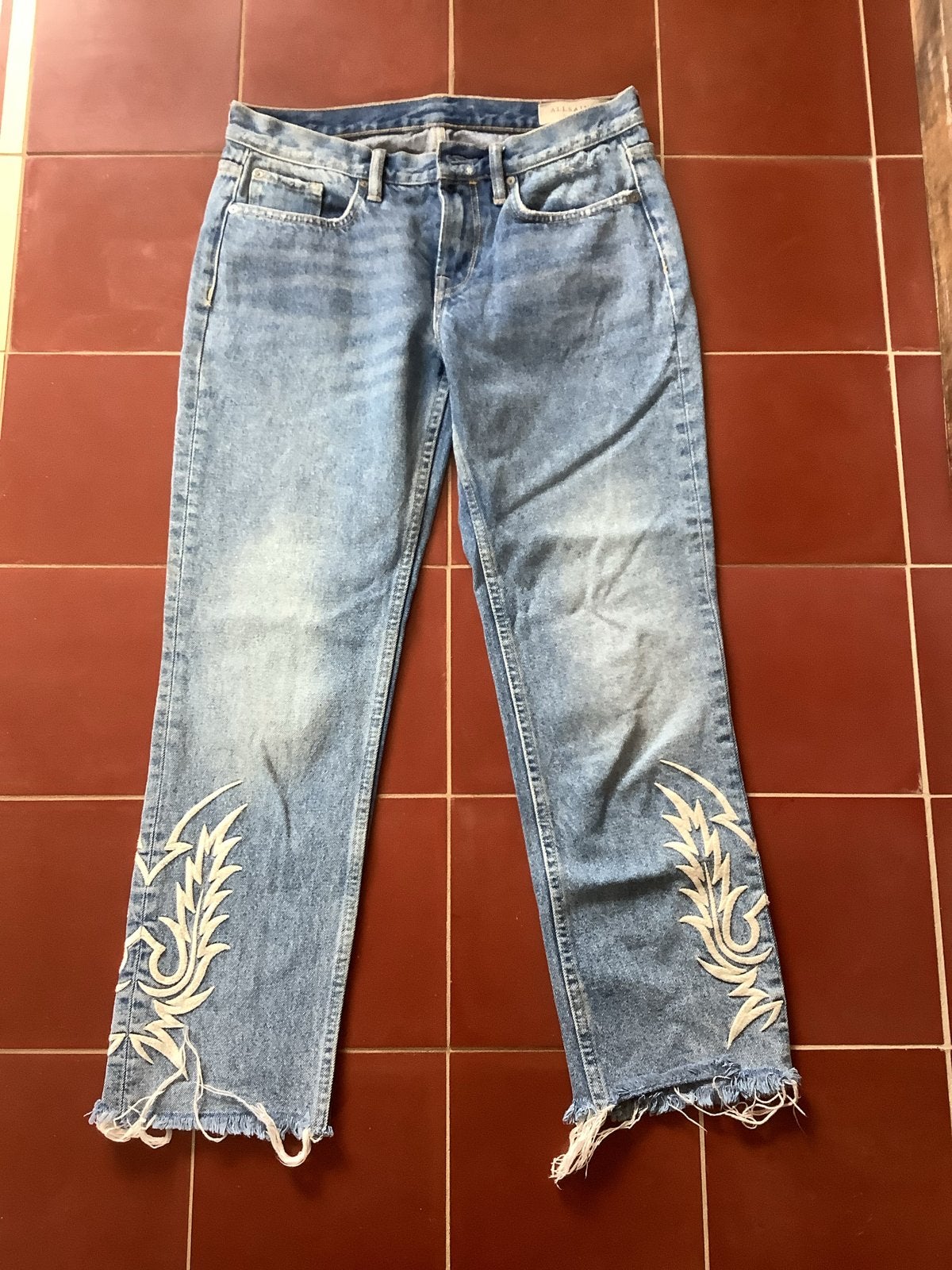 AllSaints Philly Jeans W27 met borduursel, Ophalen of Verzenden, Zo goed als nieuw, Blauw, W27 (confectie 34) of kleiner