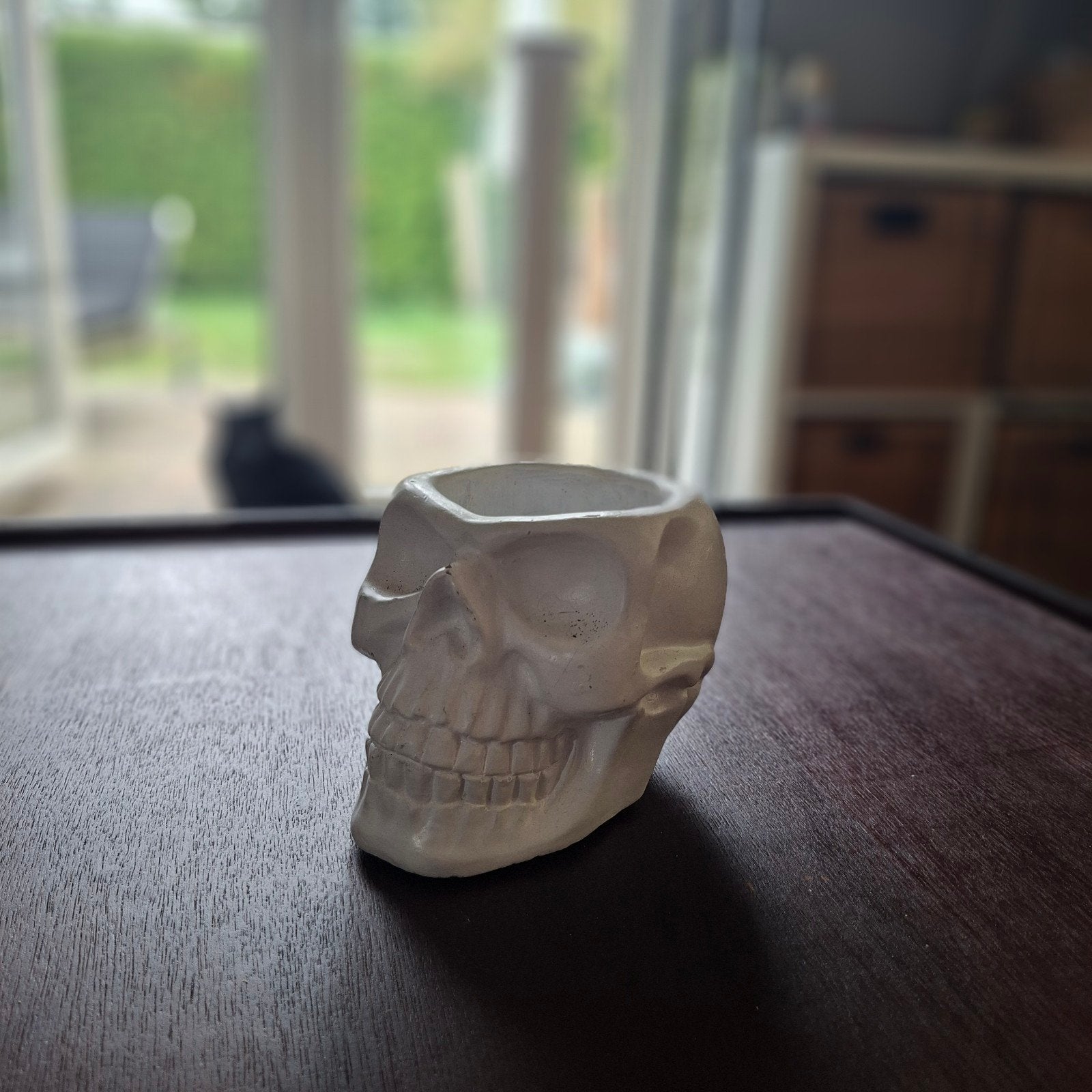 Doodshoofd plantenpotje of pennenhouder, Vintage, Ophalen of Verzenden, Zo goed als nieuw, Wit