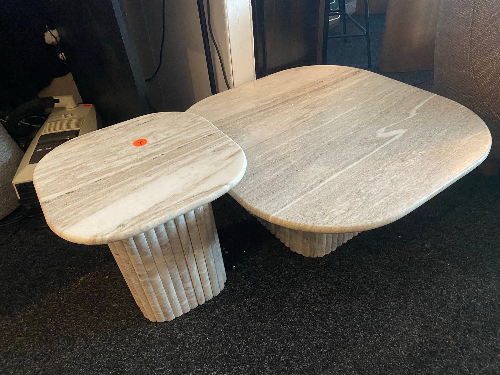 Salontafel set echt wit/grijs marmer 80x80 45x45, Ophalen, Overige materialen, 50 tot 100 cm, Vierkant