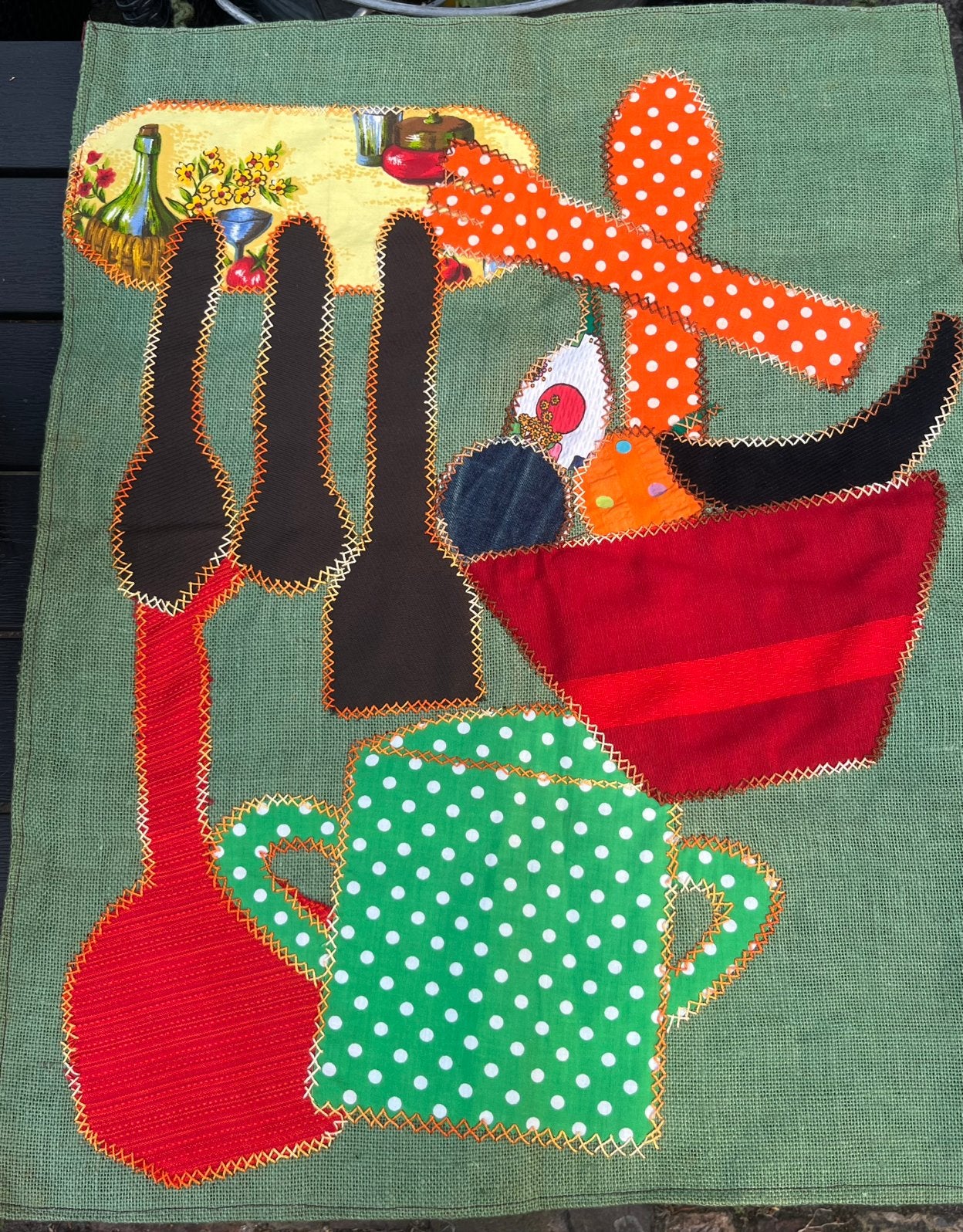 Vintage quilt keuken wandkleed handgemaakt jute, Ophalen of Verzenden