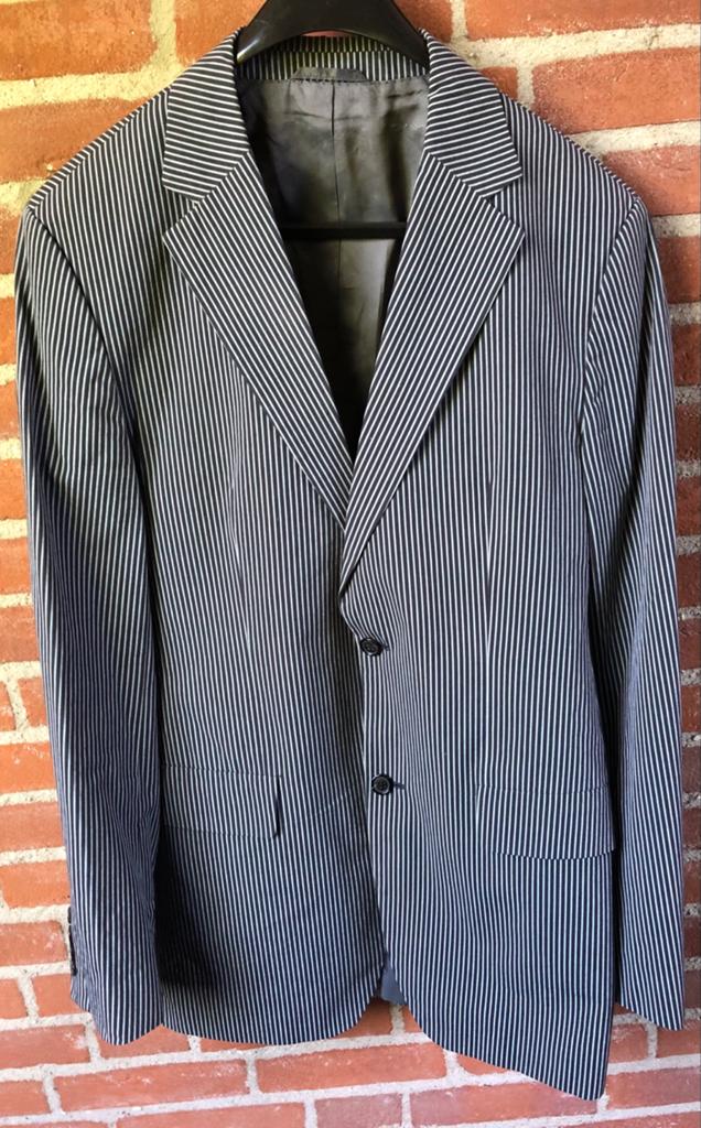 ZGAN BOSS Hugo Boss gestreept blazer/ jasje Katoen Mt 52, Ophalen of Verzenden, Zo goed als nieuw, Maat 52/54 (L), Grijs