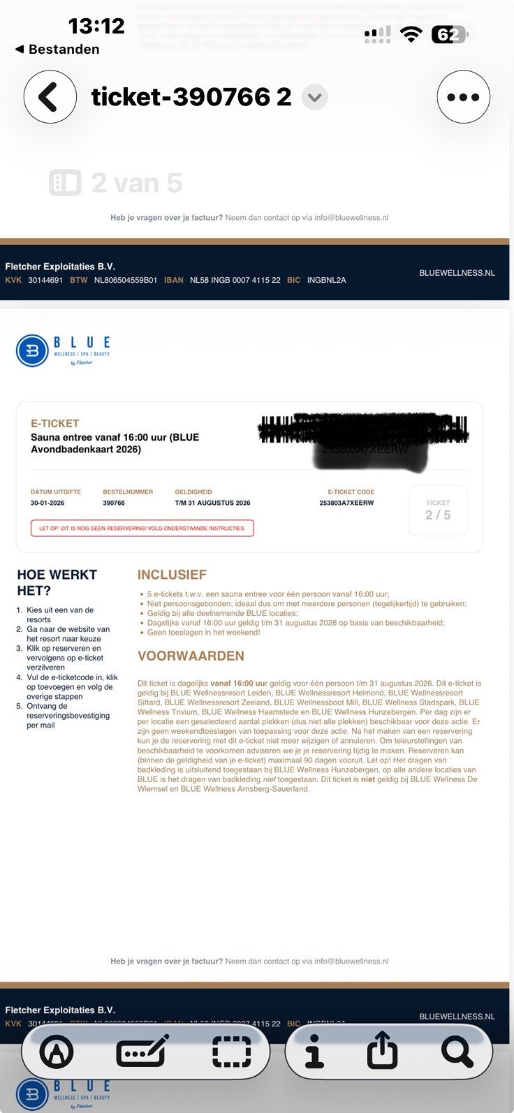 1 Blue Wellness sauna ticket, Tickets en Kaartjes, Eén persoon, 1 overnachting