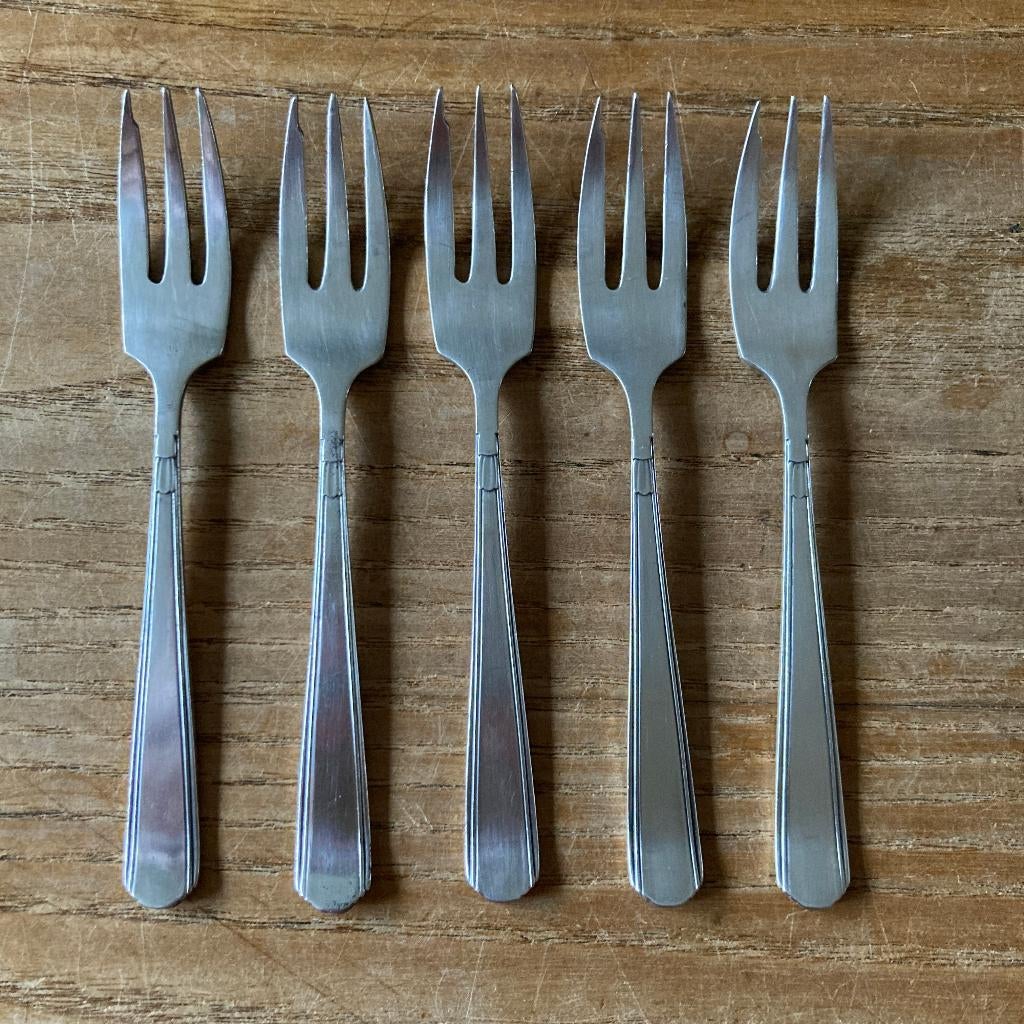 5 Vintage verzilverde Gero GN 90 taartvorkjes gebaksvorkjes, Antiek en Kunst, Antiek | Bestek, Ophalen of Verzenden