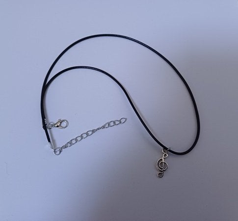 Koordketting wax zwart met hanger muzieknoot sleutel, Verzenden, Zwart, Nieuw, Overige materialen