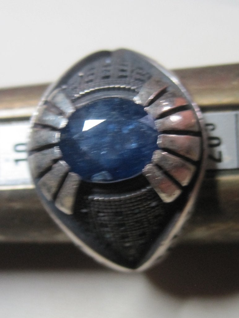 Saffier 5 karaat %100 natuurlijk mooie design zilver ring, Ophalen, Blauw, 19 tot 20, Zo goed als nieuw