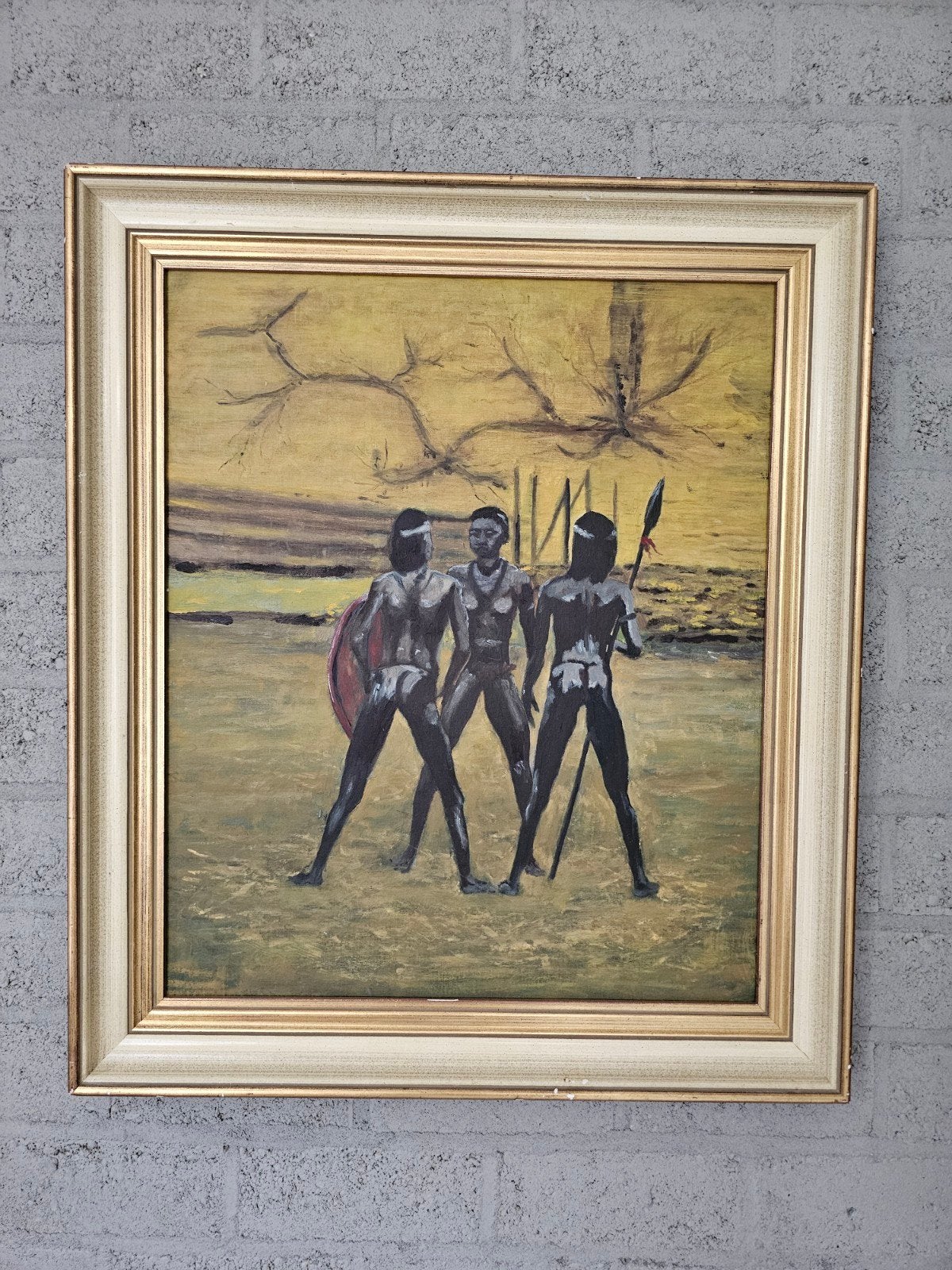 Schilderij Afrikaanse Krijgers - 72x52 cm, Schilderij, Afrika, Geschilderd, Meerkleurig