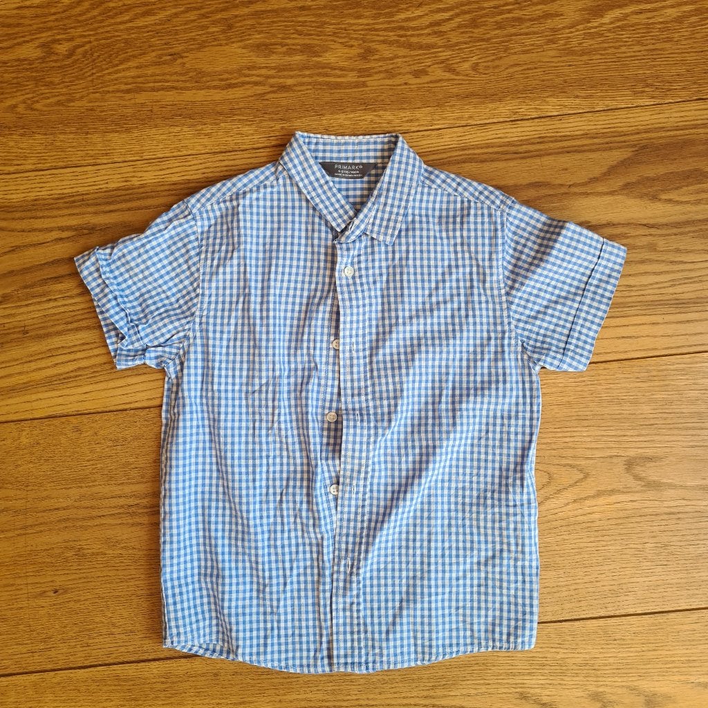 Blauw wit geruite blouse van Primark maat 110., Ophalen of Verzenden, Zo goed als nieuw, Jongen, Overhemd of Blouse