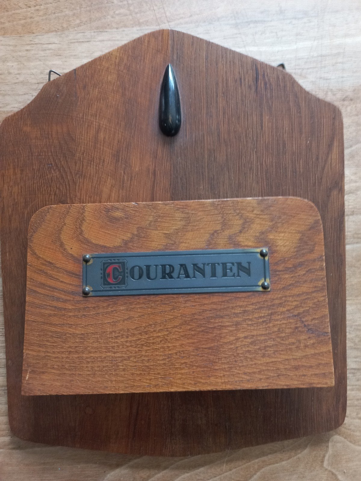 Vintage houten krantenhouder - 30x24 cm, Gebruikt, Ophalen of Verzenden, Bruin, Vintage
