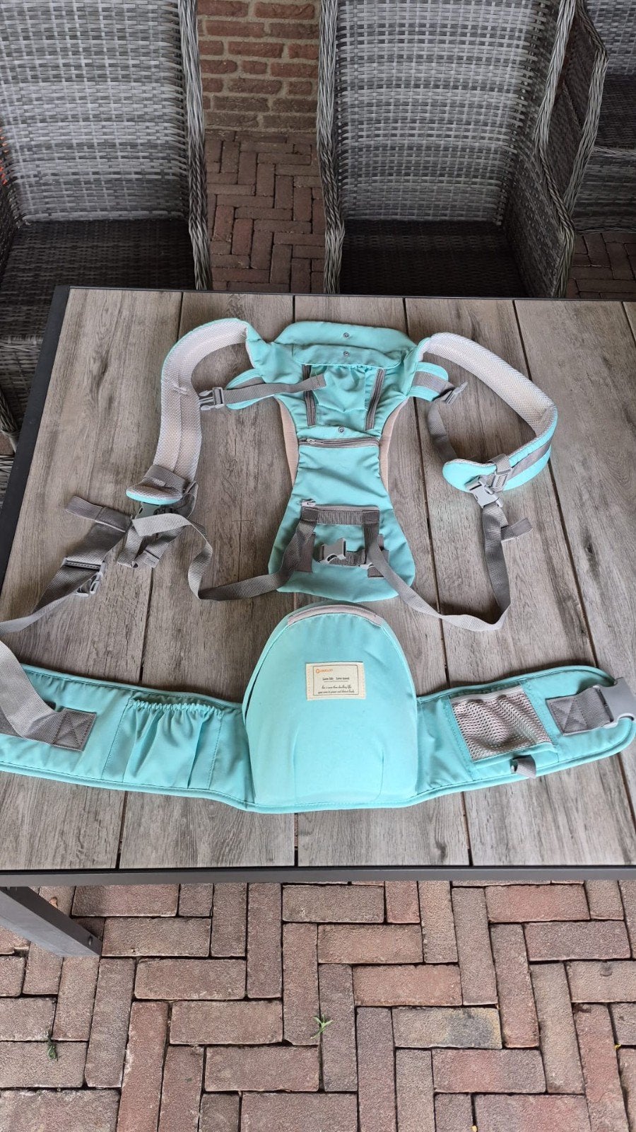 Aiebao Ergonomische Babydrager Mintgroen/blauw 0-36 maanden, Gebruikt, Buik of Rug, Draagzak, Ophalen