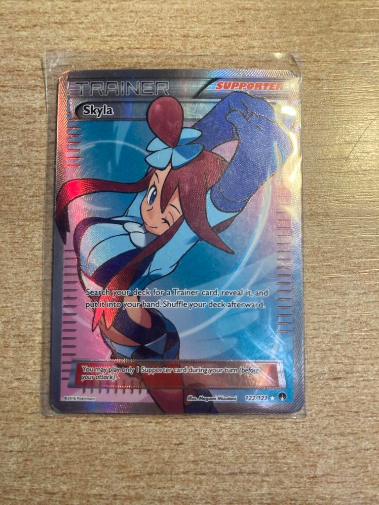 Pokémon Skyla Full Art Trainer Kaart 122/122, Ophalen of Verzenden, Zo goed als nieuw, Losse kaart, Foil