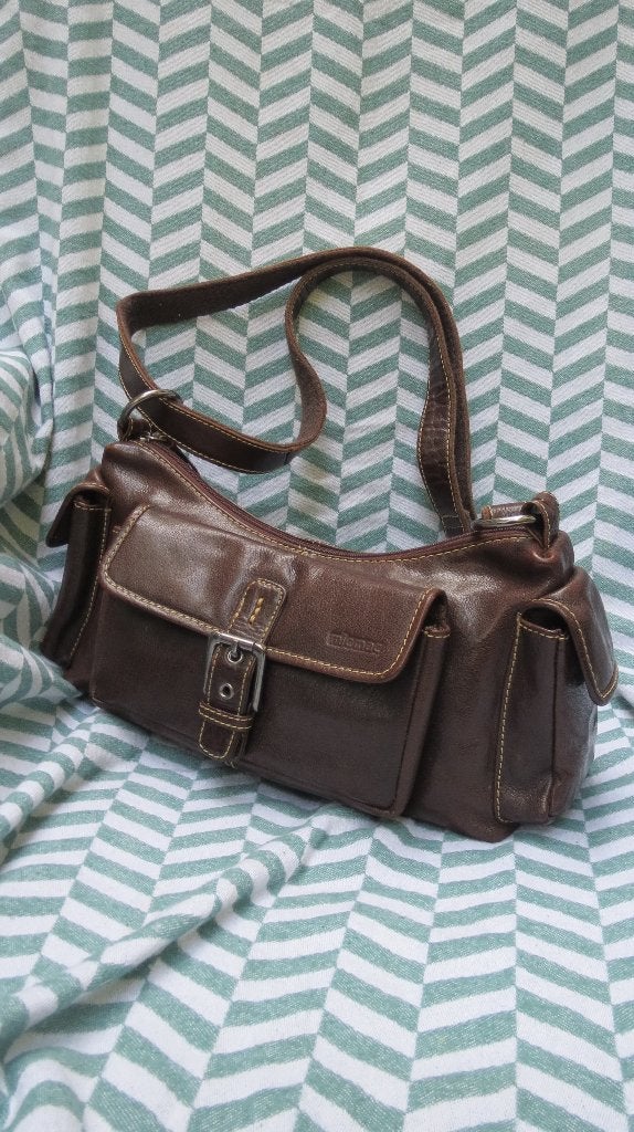 MICMACbags, leren tas, schouder, cross body tas, 34x15x10cm, Verzenden, Zo goed als nieuw, Bruin, Schoudertasje