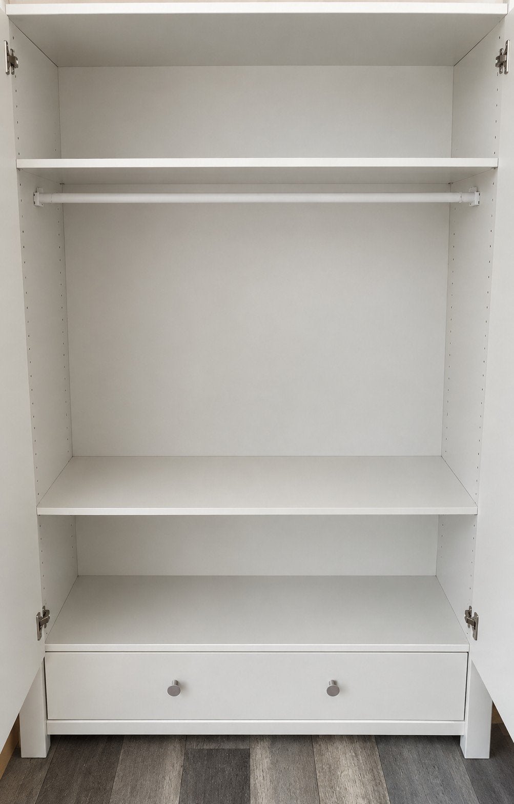 Witte kledingkast met lade en hangruimte, Ophalen, Gebruikt, 100 tot 150 cm, Met lade(s)