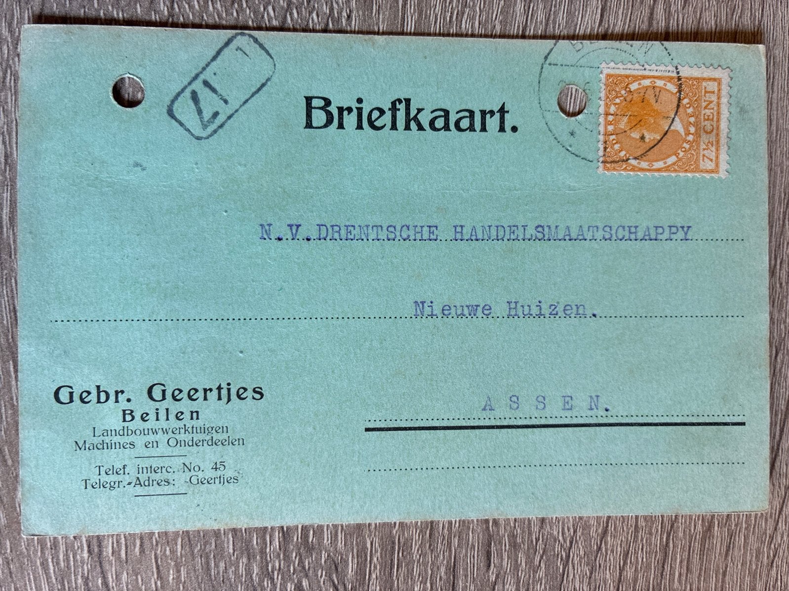 Oude briefkaart Gebr. Geertjes Beilen 1926, Ophalen of Verzenden, 1920 tot 1940, Gelopen