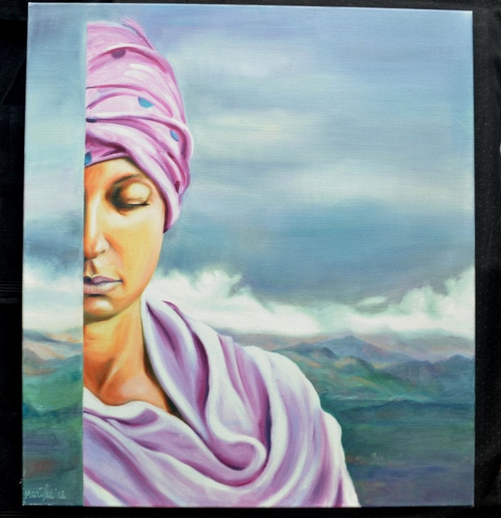 Marijke Venghaus 2012 – Lila Lady, olie schilderij, 100x90cm, Antiek en Kunst, Ophalen, Olieverf, Op houten frame, Portret