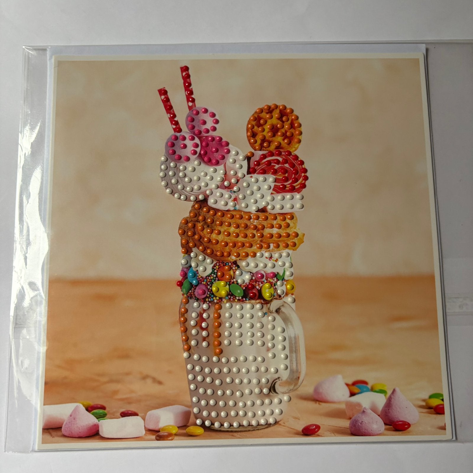 Diamond painting kaart 18x18cm beker, Hobby en Vrije tijd, Kaarten | Zelfgemaakt, Ophalen of Verzenden, Zo goed als nieuw, Overige thema's