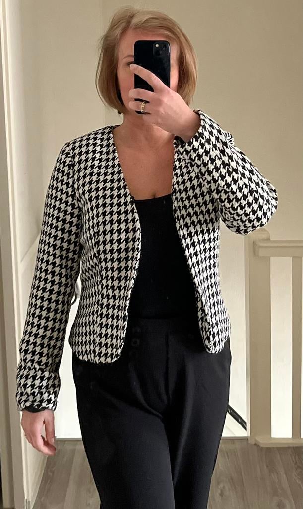 Pied de poule jasje blazer colbert, Zwart, Maat 42/44 (L), Ophalen of Verzenden, Jasje