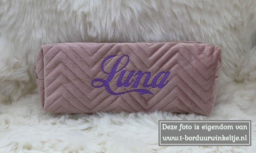 Etui velvet roze geborduurd met naam, Diversen, Ophalen of Verzenden