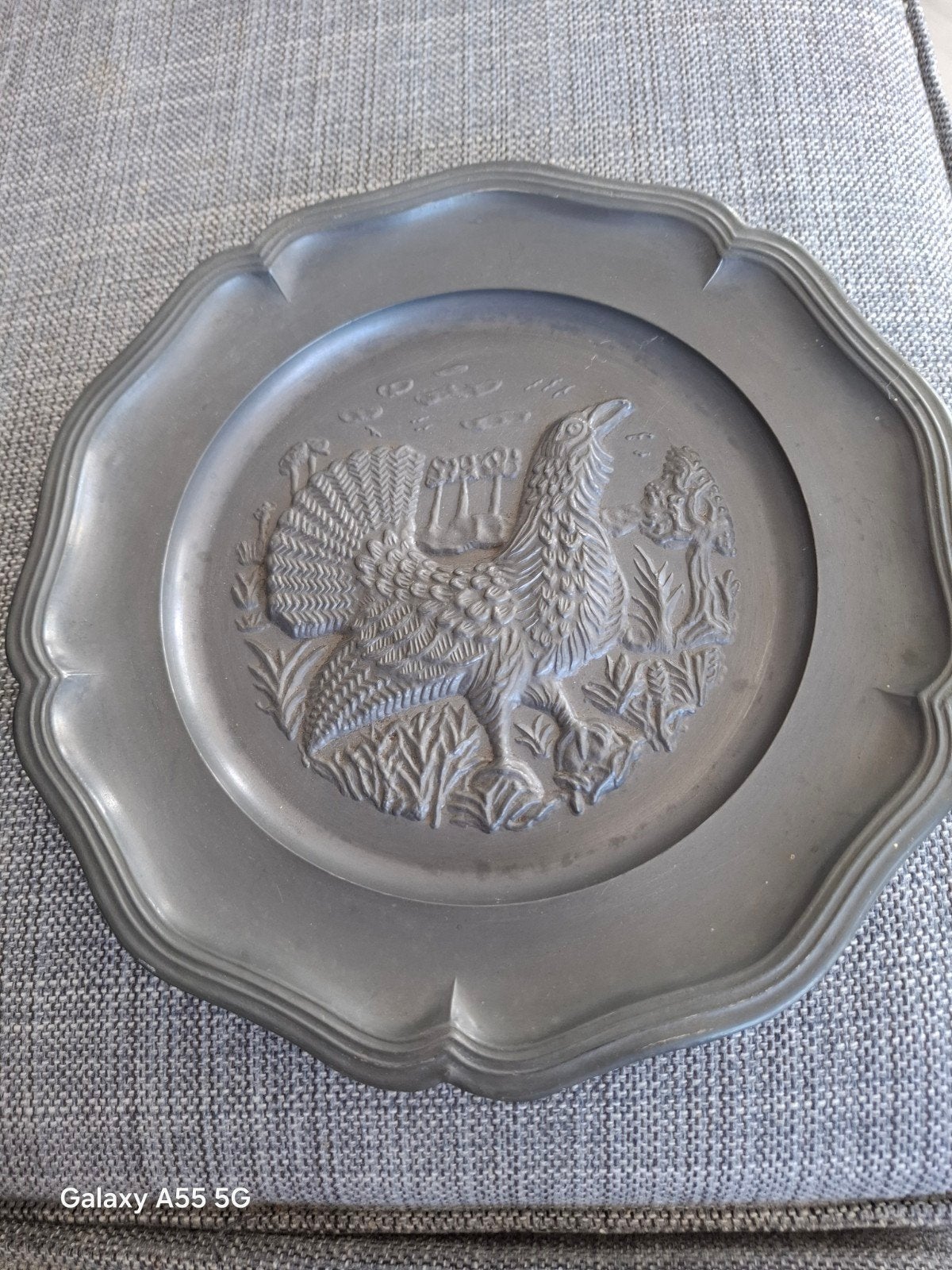 Vintage Tinnen Wandbord met Auerhaan Reliëf, Antiek en Kunst, Antiek | Tin, Ophalen of Verzenden