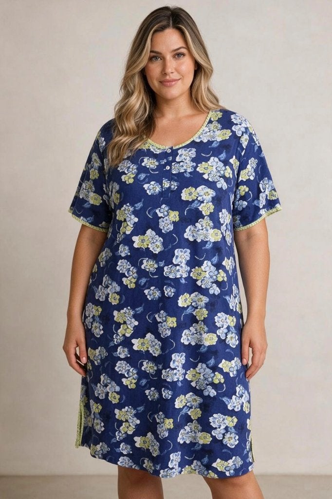 Hajo nachthemd Tencel blauw bloemen maat 48/50, Nieuw, Maat 46/48 (XL) of groter, Nieuw, Ophalen of Verzenden, Info@hajo-mode.com