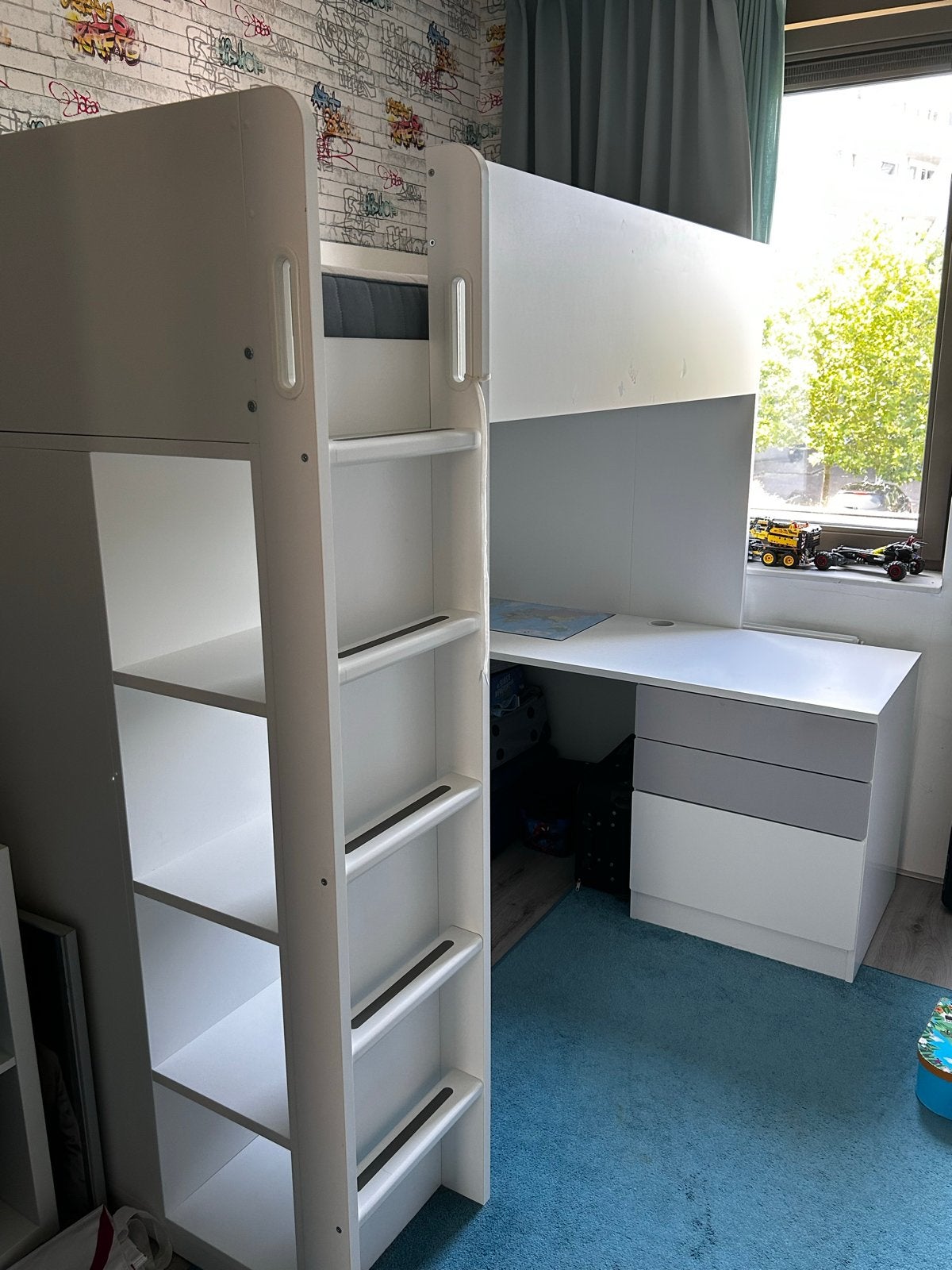 Hoogslaper met bureau en opbergruimte, Ophalen, Gebruikt, Eenpersoons, 200 cm