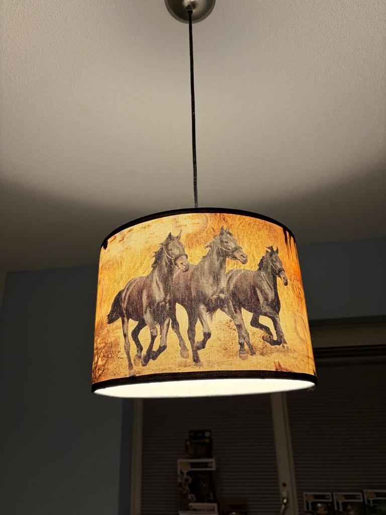 Lampenkap met paarden print - Sfeervolle verlichting, Gebruikt, Rond, Ophalen of Verzenden, Bruin