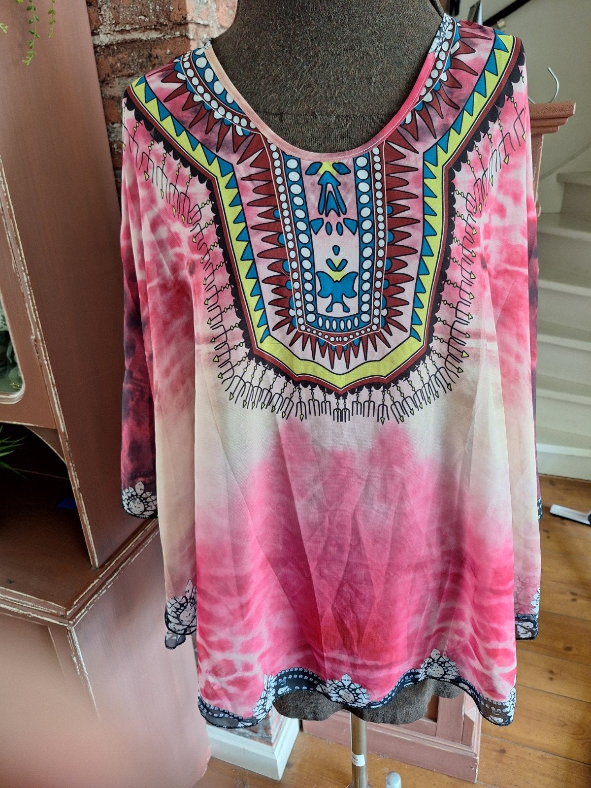 Voile tuniek maat m l xl rose ibiza boho style, Ophalen of Verzenden, Zo goed als nieuw, Maat 46/48 (XL) of groter, Roze