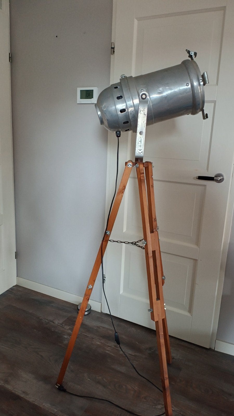 Industriële staande lamp, Ophalen, E27 (groot), Zo goed als nieuw, Hout