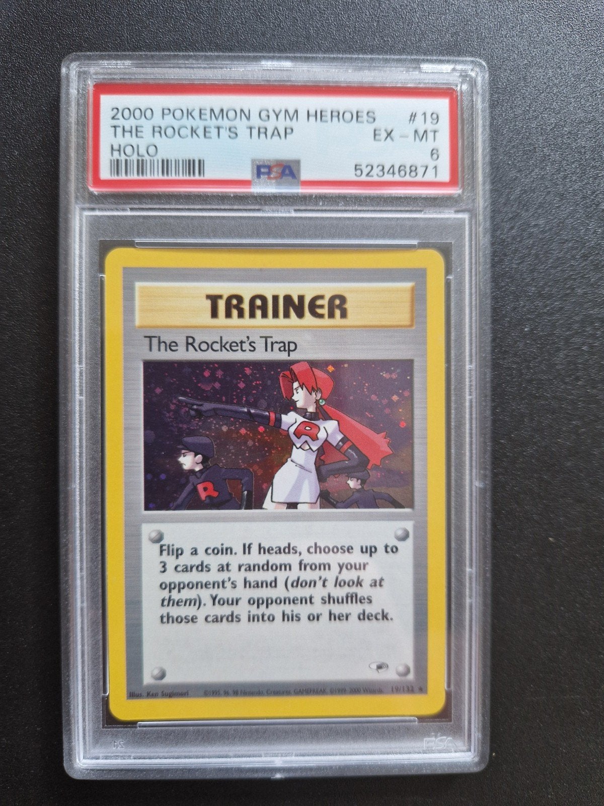 Pokemon The Rocket's Trap PSA 8 Gym Heroes, Ophalen of Verzenden, Zo goed als nieuw, Losse kaart