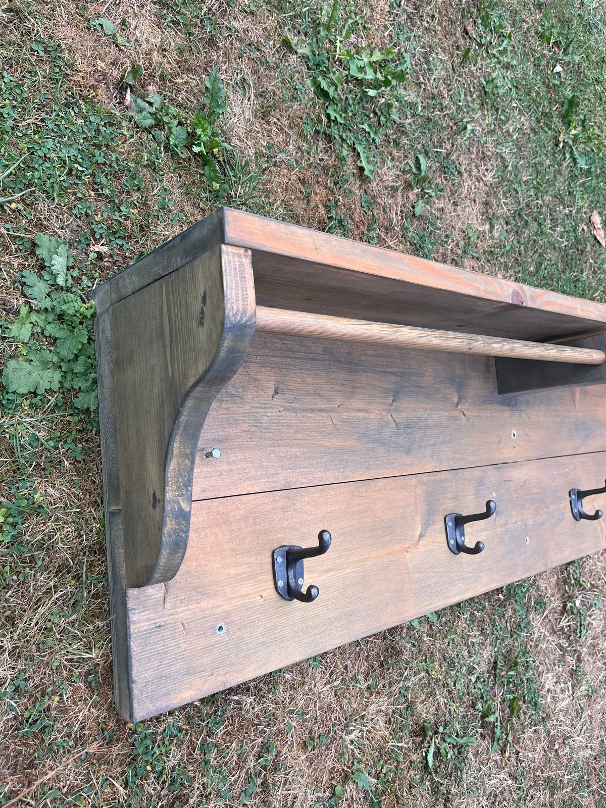 Houten wandkapstok met plank - 145x42 cm, Gebruikt, Minder dan 100 cm, Hout, Ophalen